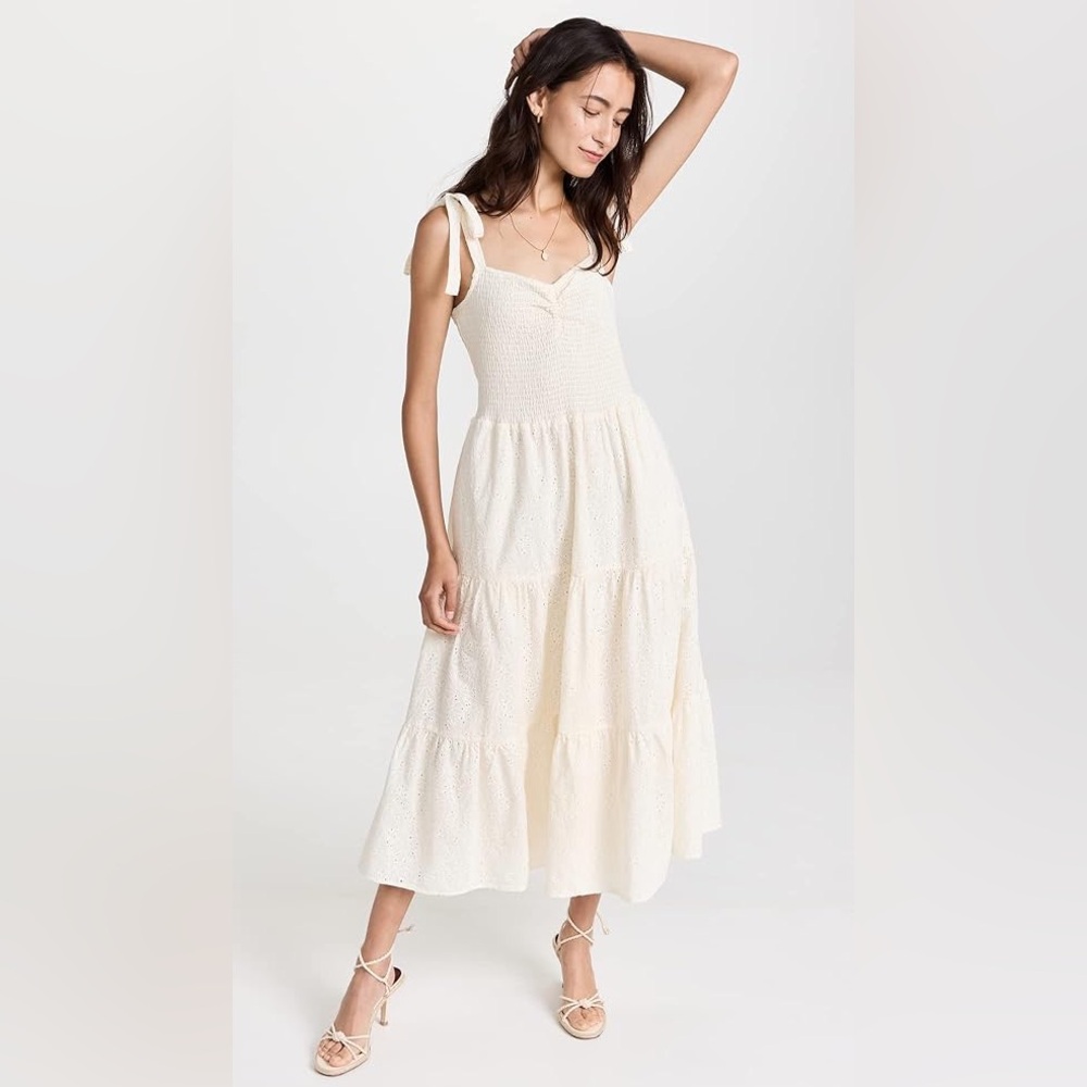 Madewell Eyelet Lucie Tie-Strap Tiered Midi Dress Women’s Size M